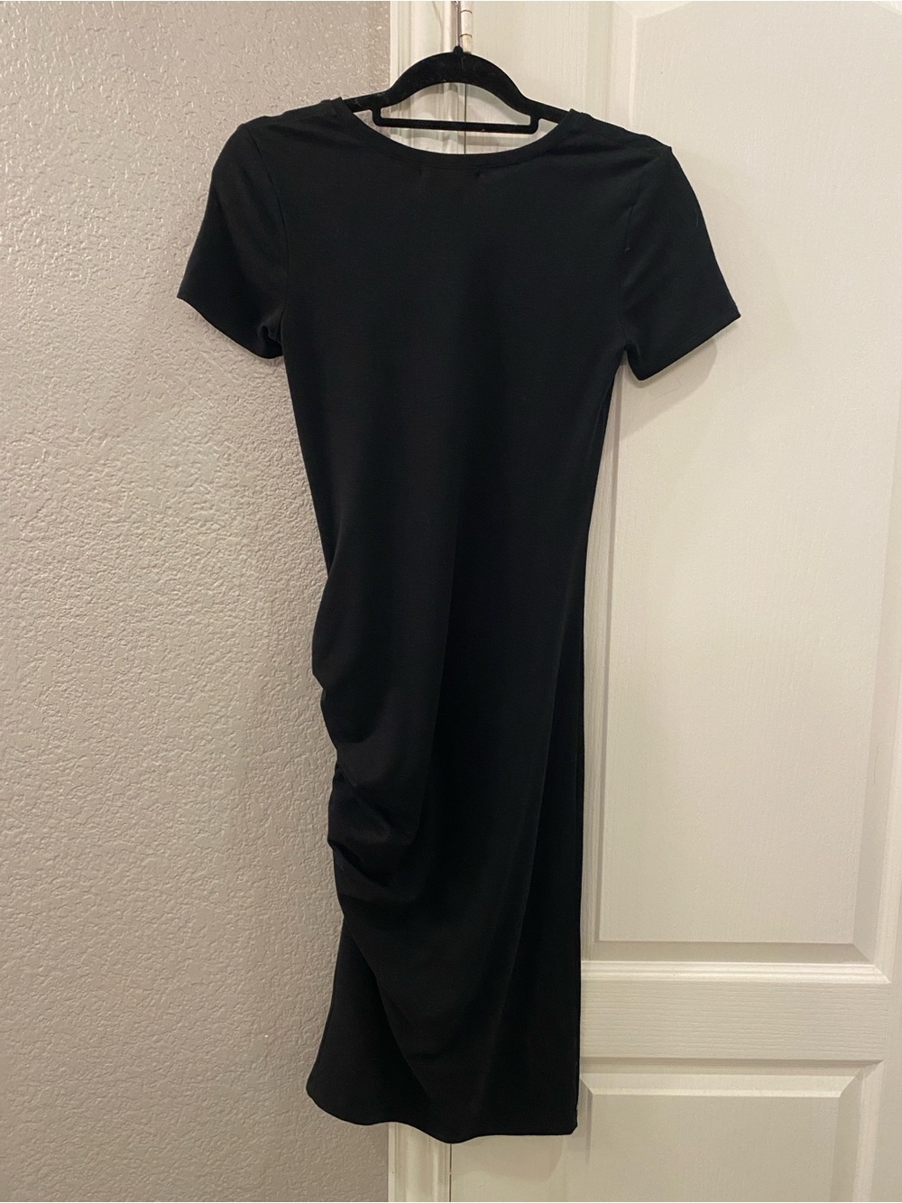 Treasure & Bond Black Side Ruched Short Sleeve Bodycon T-Shirt Midi Dress